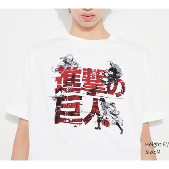 Uniqlo x Attack on Titan Eren Mikasa Armin Graphic T-shirt in White Unisex M - Picture 1 of 9